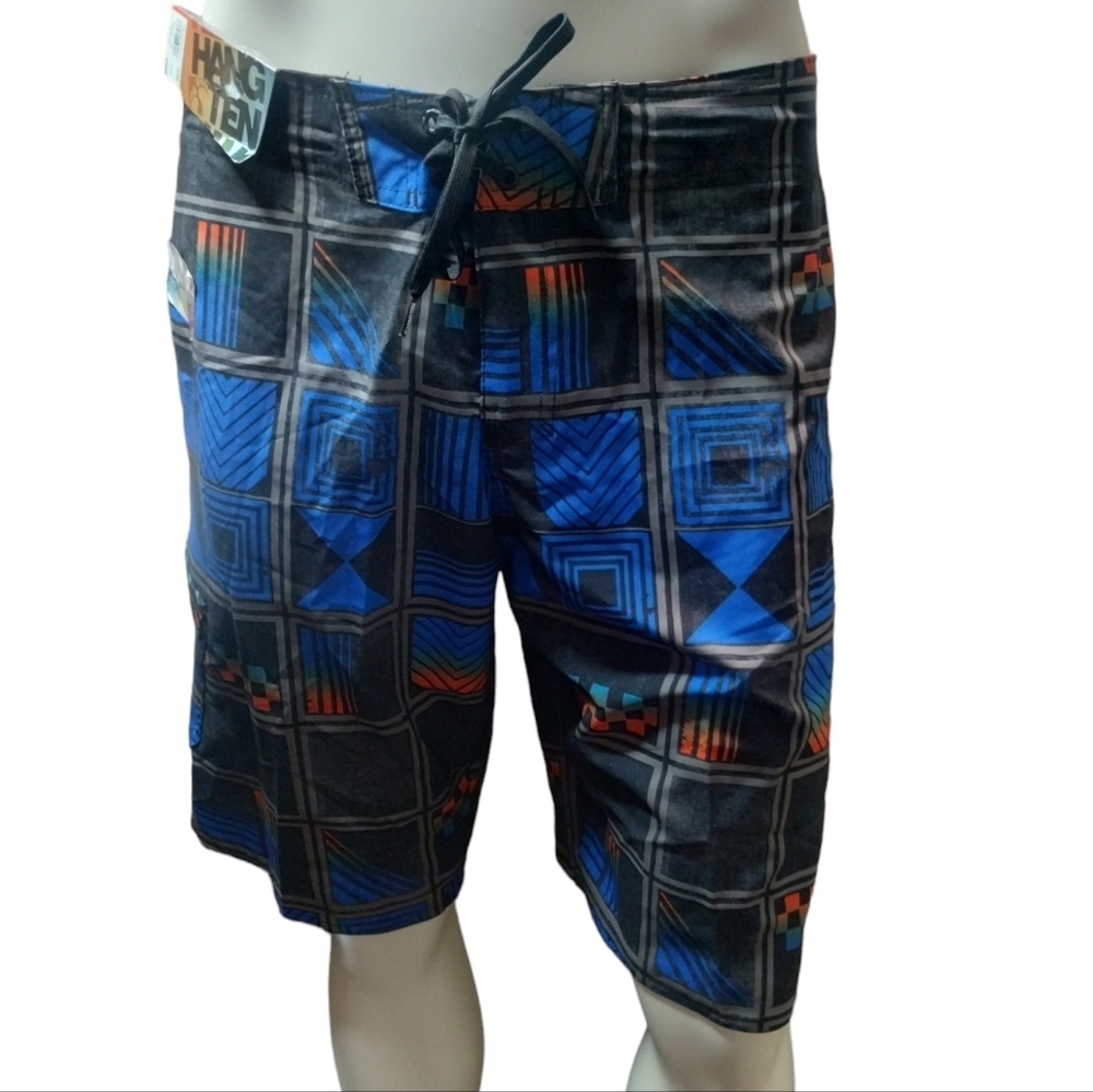 Hang Ten‎ Mens Black /Blue Four way Stretch Swim Shorts Size 30 Flex Wave fabric